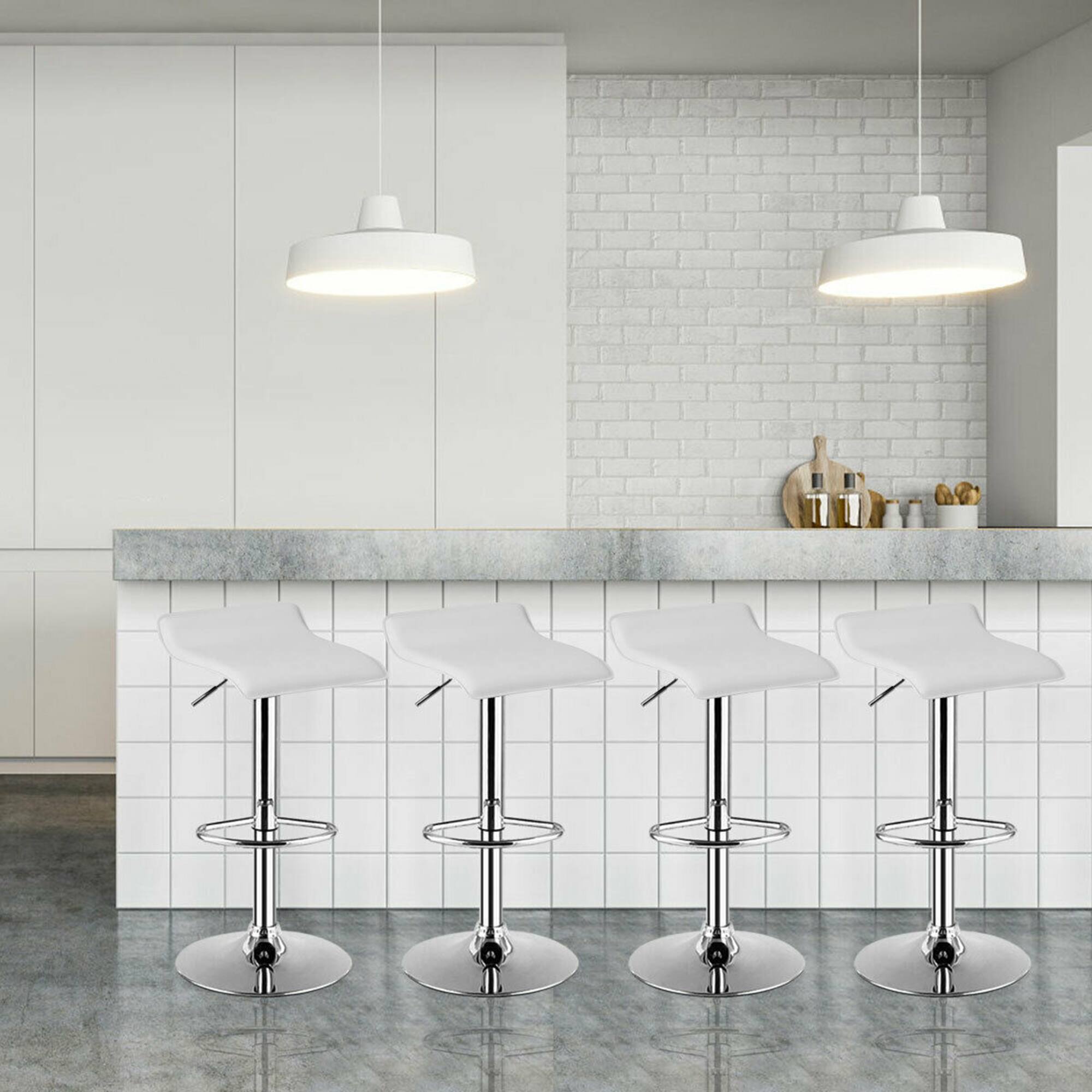 Alt View 3. Costway - Costway Set of 4 Swivel Bar Stool PU Leather Adjustable Kitchen Counter Bar Chair - White.