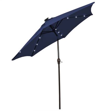 Front. Gymax - Gymax 10FT Solar Umbrella LED Patio Market Steel Tilt w/Crank Outdoor Orange New Patio - Navy.