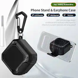 Dteck - for Samsung Galaxy Buds 4 / Galaxy Buds 4 Pro Case with Lock Clip and Phone Stand, Comes with Hook and Cleaning Pen - Black