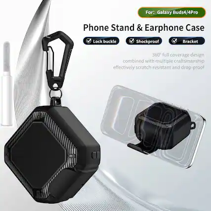 For: Galaxy Buds4/4Pro
Phone Stand & Earphone Case
- Lock buckle
- Shockproof
- Bracket
360° full coverage design combined with multiple craftsmanship effectively scratch-resistant and drop-proof