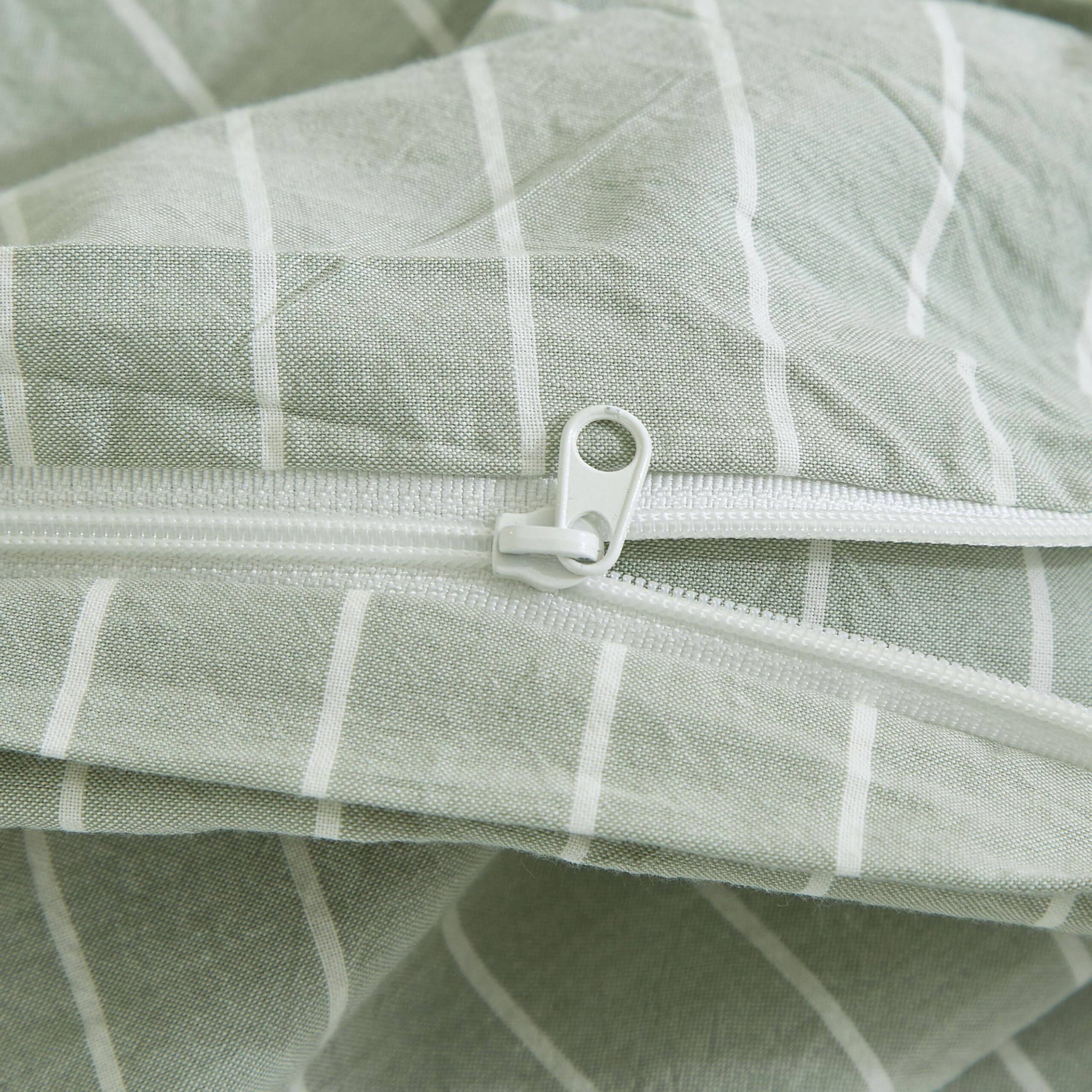 Alt View 2. PO3TICJUNKI3 - Striped Duvet Cover Set Washed Cotton Linen Feel Wrinkle Comfy Lightweight Bedding full Wide Stripe - Wide Stripe-white/Green-Full(80" x 90").