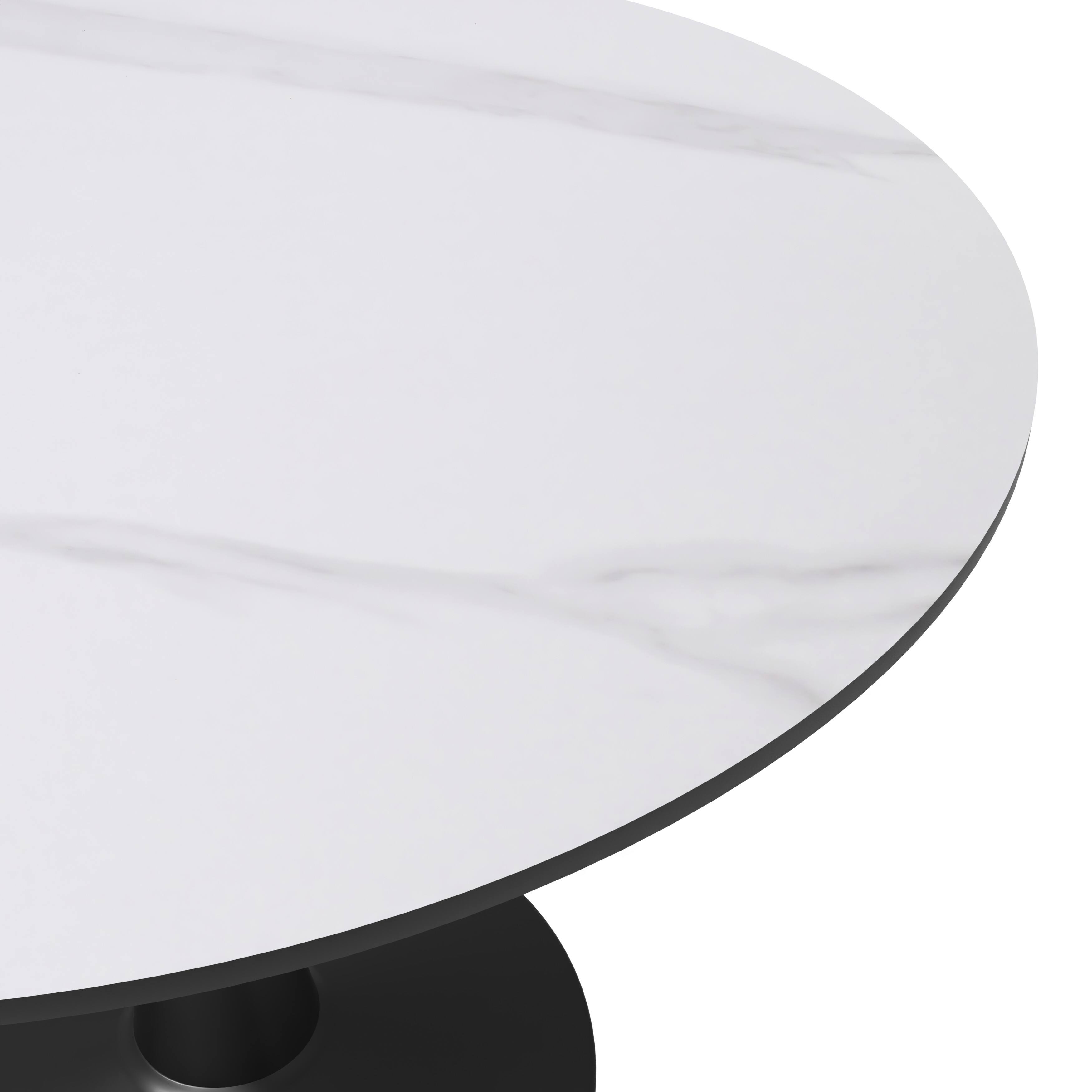 Alt View 5. LeisureMod - Bristol 40" Minimalist Round Pedestal Dining Table - Space-Saving Kitchen Table with Powder-Coated Steel Base - Stone - White.