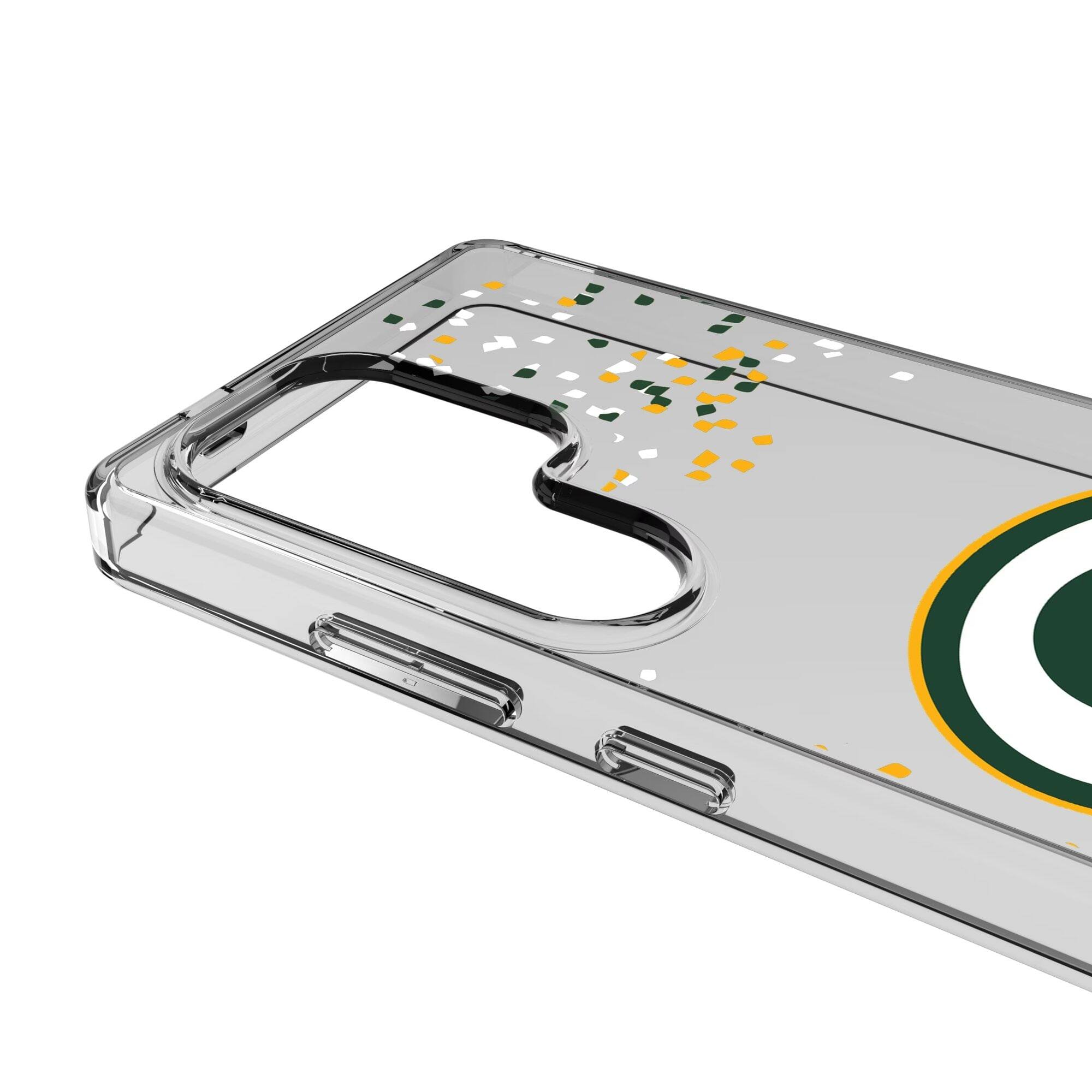 Alt View 2. Keyscaper - Green Bay Packers Galaxy Clear Case with Confetti Design - S23 Ultra - Multicolor.