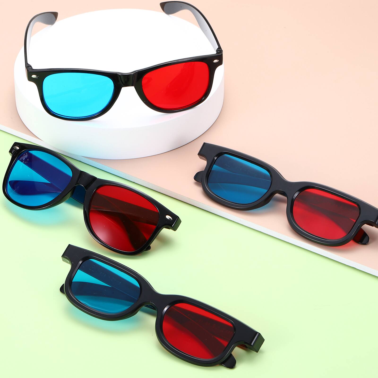 Alt View 3. Unique Bargains - 4pcs 3D Viewing Glasses, Plastic 3D Movie Glass for TV Anaglyph Stereoscopic Projection Video Game, 6" Black Frame - Red Blue.