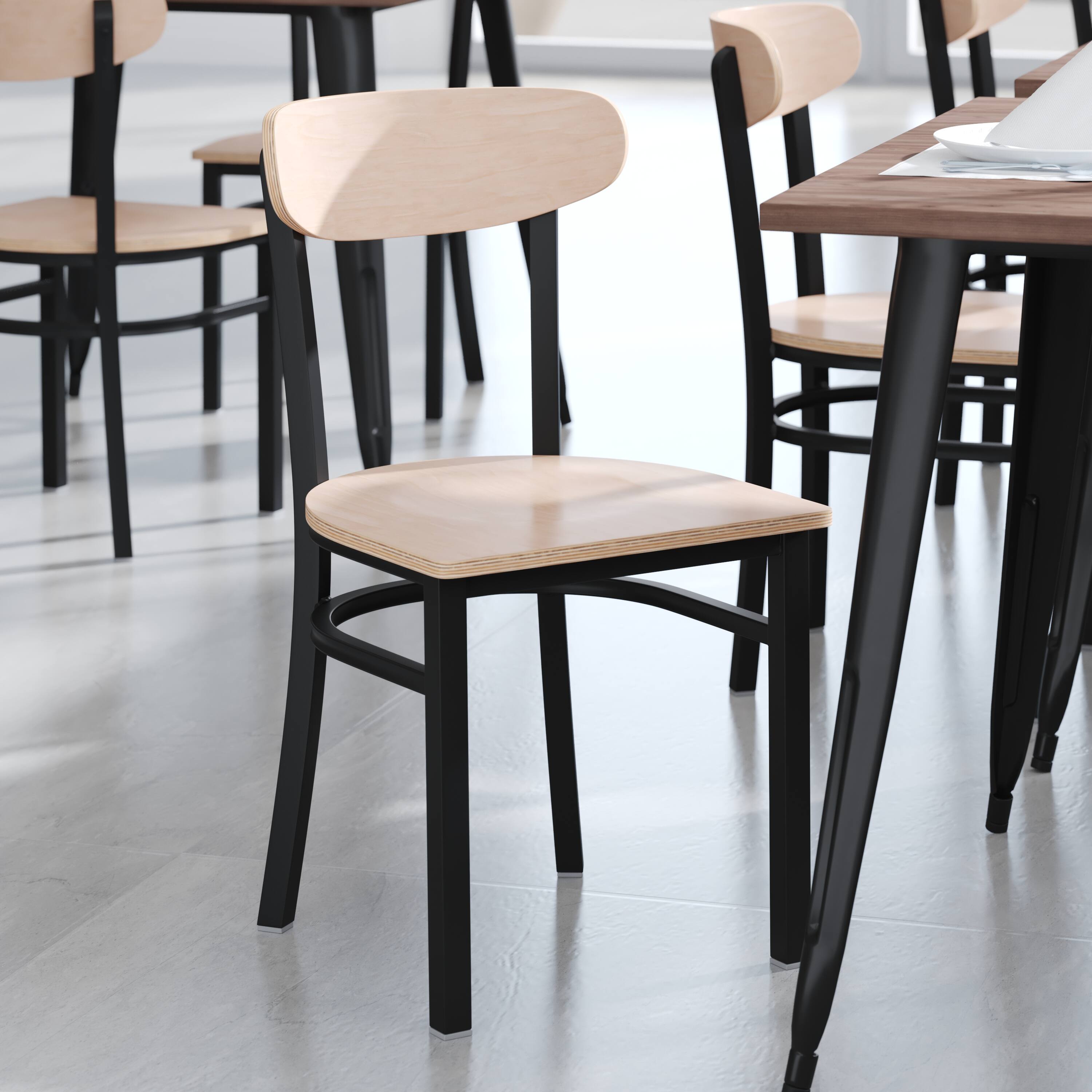 Alt View 1. Emma + Oliver - Yara Industrial Dining Chair with Rolled Steel Frame and Solid Wood Seat - 500 lbs. Static Weight Capacity - Natural Birch.