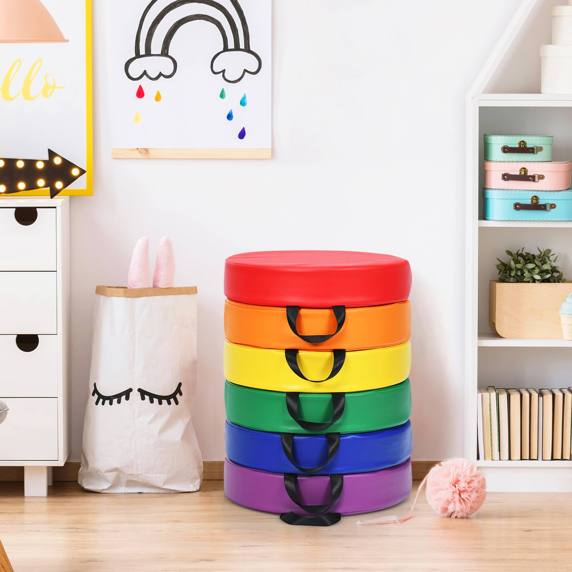 Alt View 4. Gymax - Gymax 6PCS Round Kids Floor Cushion Toddler Foam Seat Cushion Waterproof Colorful - Red.