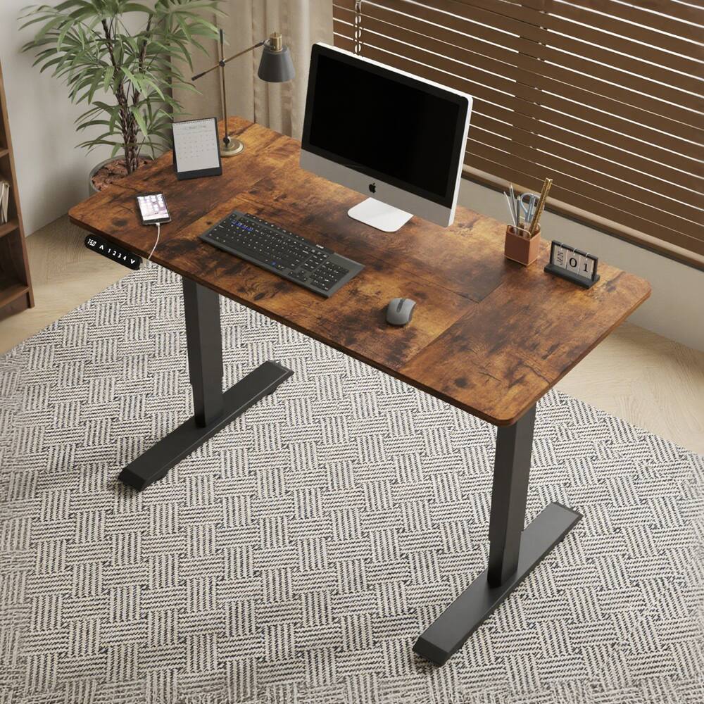 Front. TinyHomie - 47in Electric Standing Desk Height Adjustable Desk for Home and Office Computer Table Gaming Desk Modern Luxiury Table - Brown.