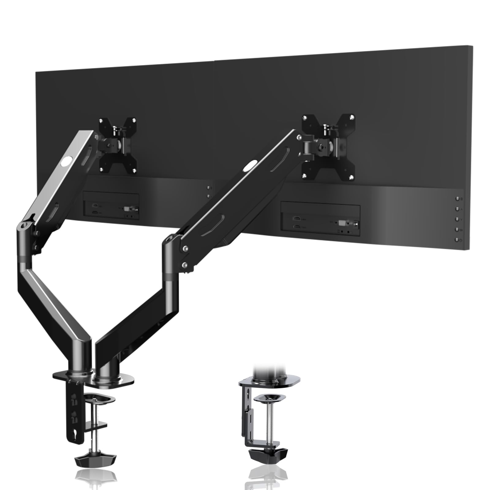 Front. Comfort Essence - Monitor Desk Mount Gas Spring Arm For Lcd Computer Screens Holds Up To Swivel Tilt Rotation Clamp Grommet - 2 monitor mount.