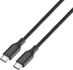 Front. Best Buy essentials™ - 10' USB-C to USB-C Braided Charge-and-Sync Cable - Black.