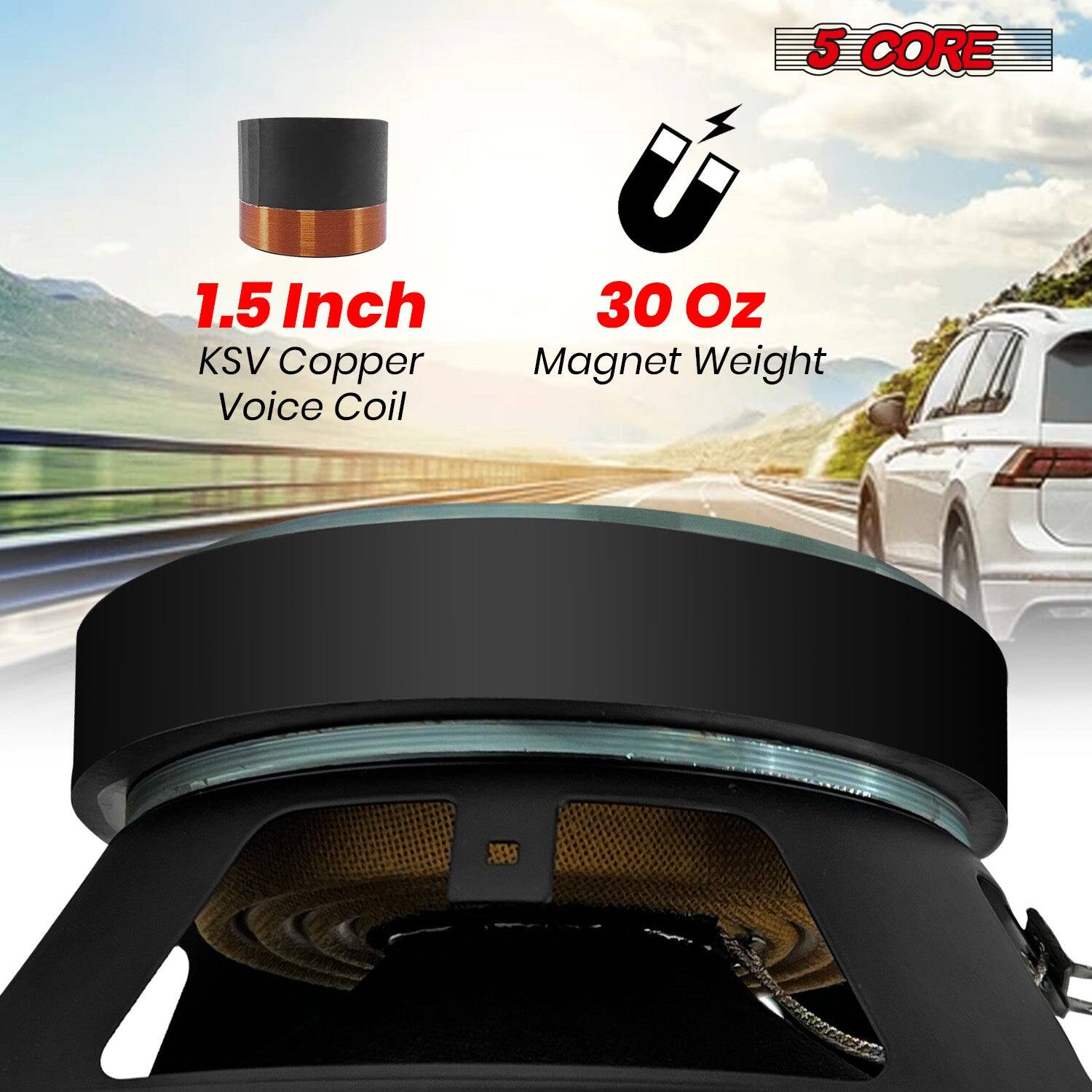 5 CORE  
1.5 Inch KSV Copper Voice Coil  
30 Oz Magnet Weight