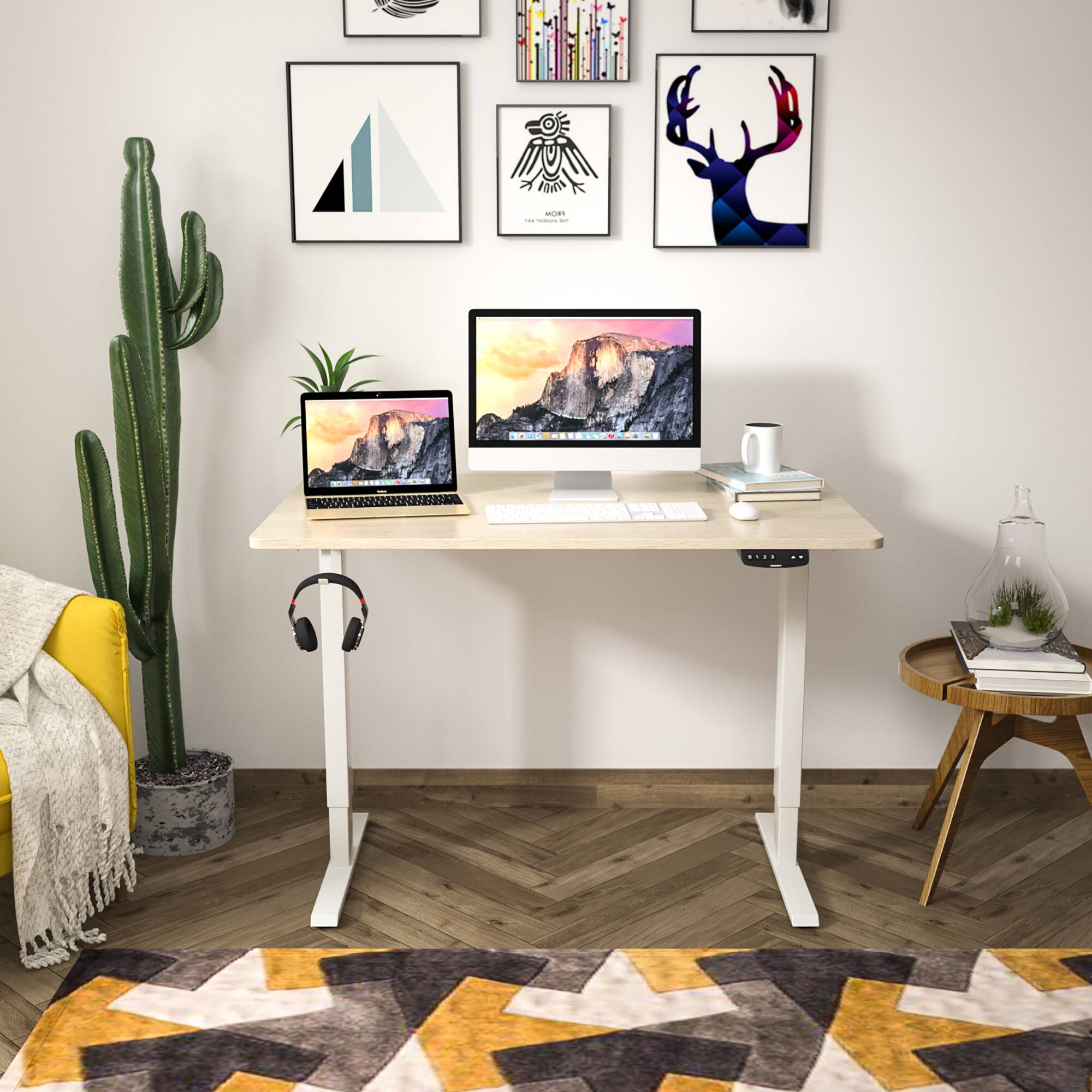 Alt View 3. Costway - Costway 48" x 30" Electric Adjustable Standing up Desk Dual Motor w/ Controller - White,Natural.