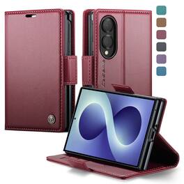 Dteck - Wallet Case for Samsung Galaxy Z Fold8 Premium Leather RFID Card Slots Kickstand Shockproof Magnetic Clasp Cover - Wine