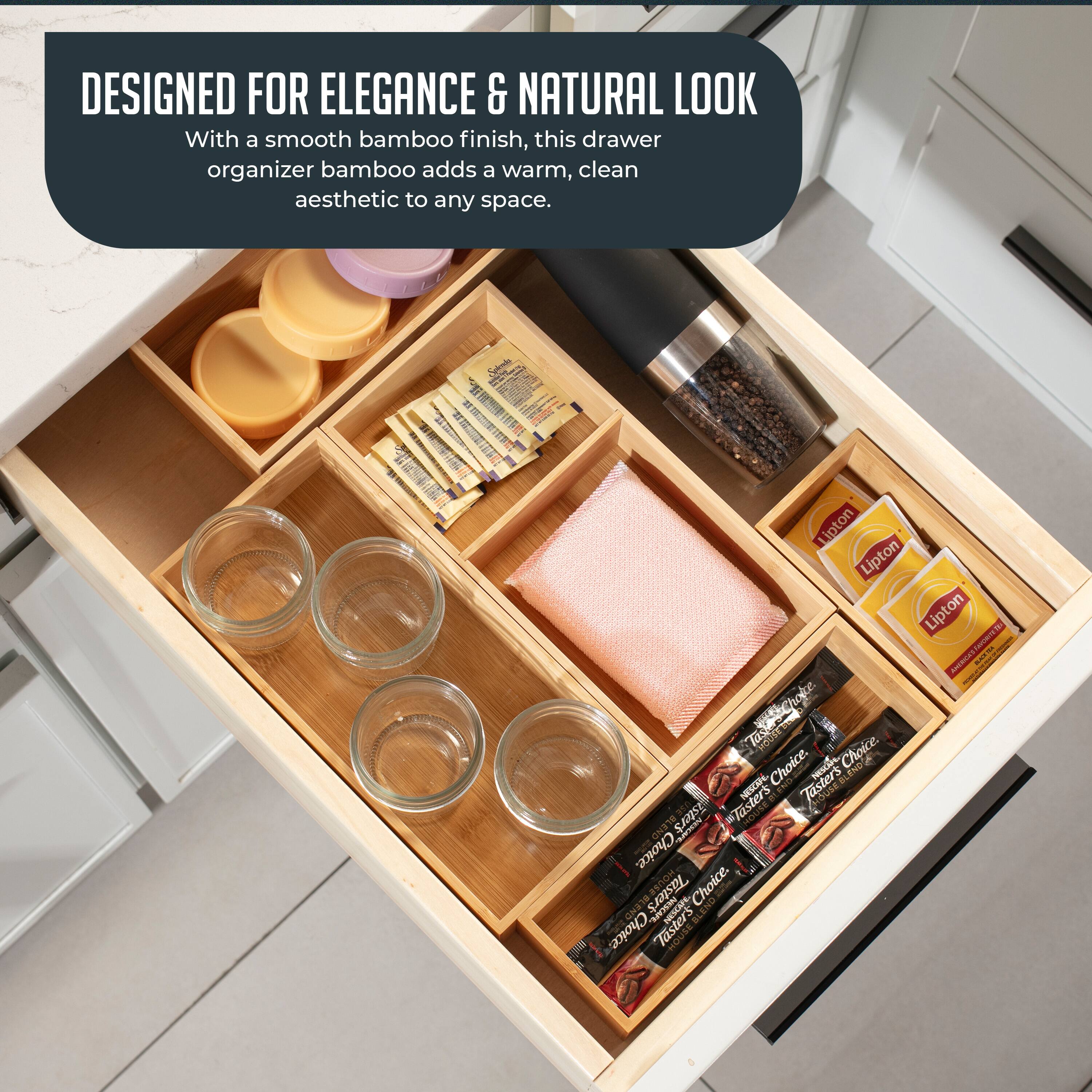 DESIGNED FOR ELEGANCE & NATURAL LOOK

With a smooth bamboo finish, this drawer organizer bamboo adds a warm, clean aesthetic to any space.