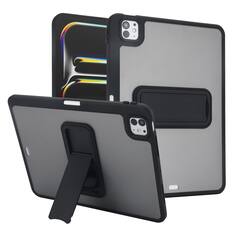 Front. Dteck - For Apple iPad Pro (M5) 11" 2025/ (M4) 2024 Shockproof Rugged Matte Foldable Kickstand Case With Pen Holder - Black.