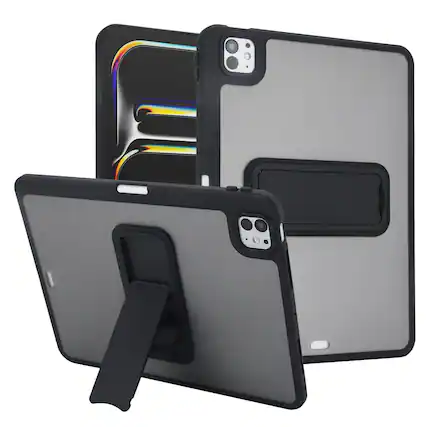 Front. Dteck - For Apple iPad Pro (M5) 11" 2025/ (M4) 2024 Shockproof Rugged Matte Foldable Kickstand Case With Pen Holder - Black.