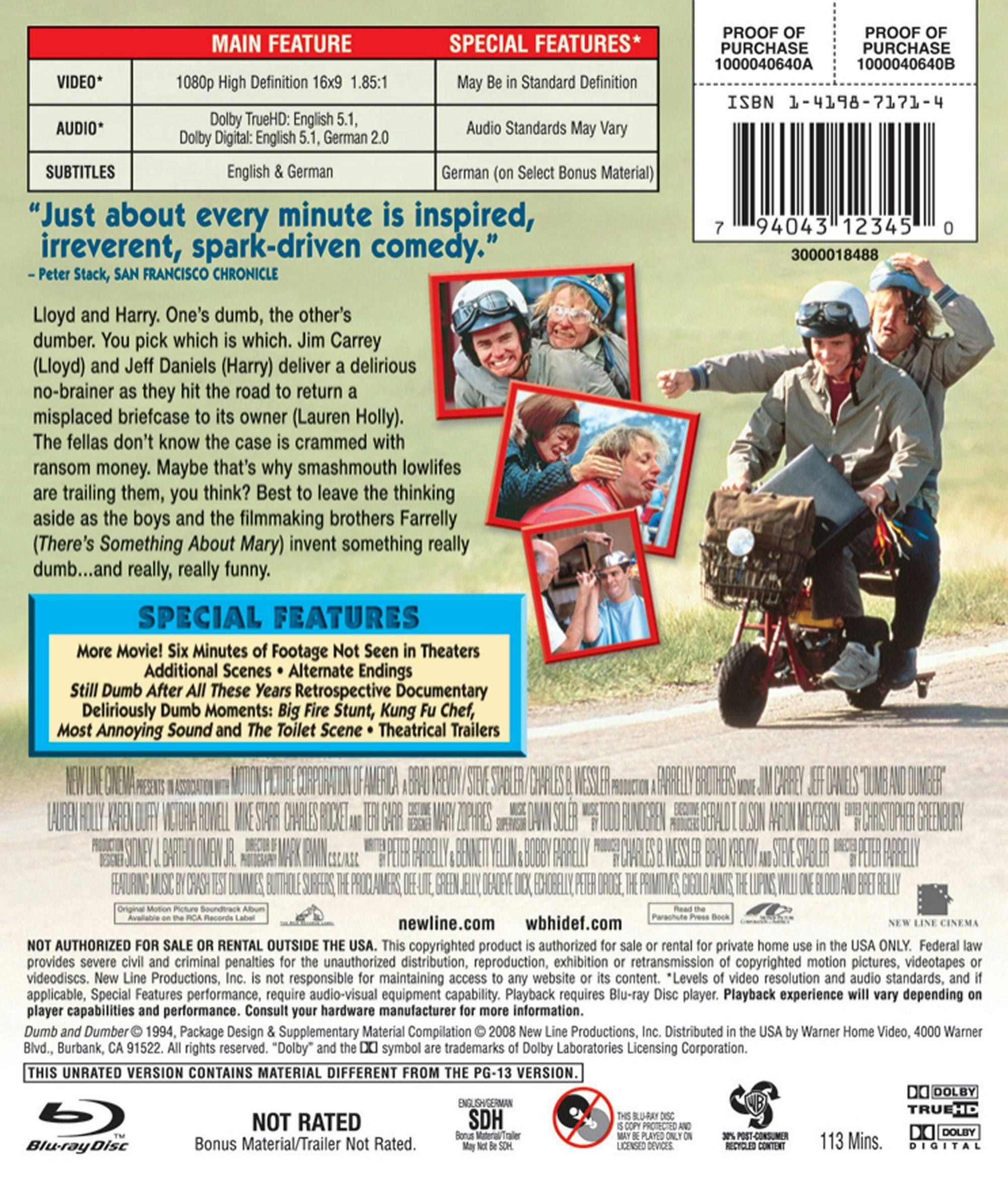 Back. Dumb and Dumber (Blu-ray Unrated) [Blu-ray].