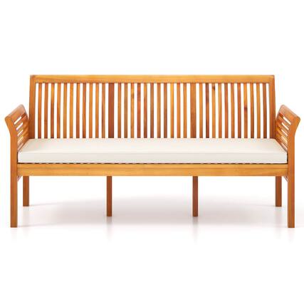 Front. Gymax - Gymax 62.5'' Outdoor Garden Bench w/ High Backrest Curved Armrests & Seat Cushion Patio - White, Natural.