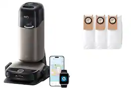 eufy - Robot Vacuum and Mop Combo S2 Omni and Official Dust Bag Accessories, 30,000 Pa, Long-Lasting Suction - Black