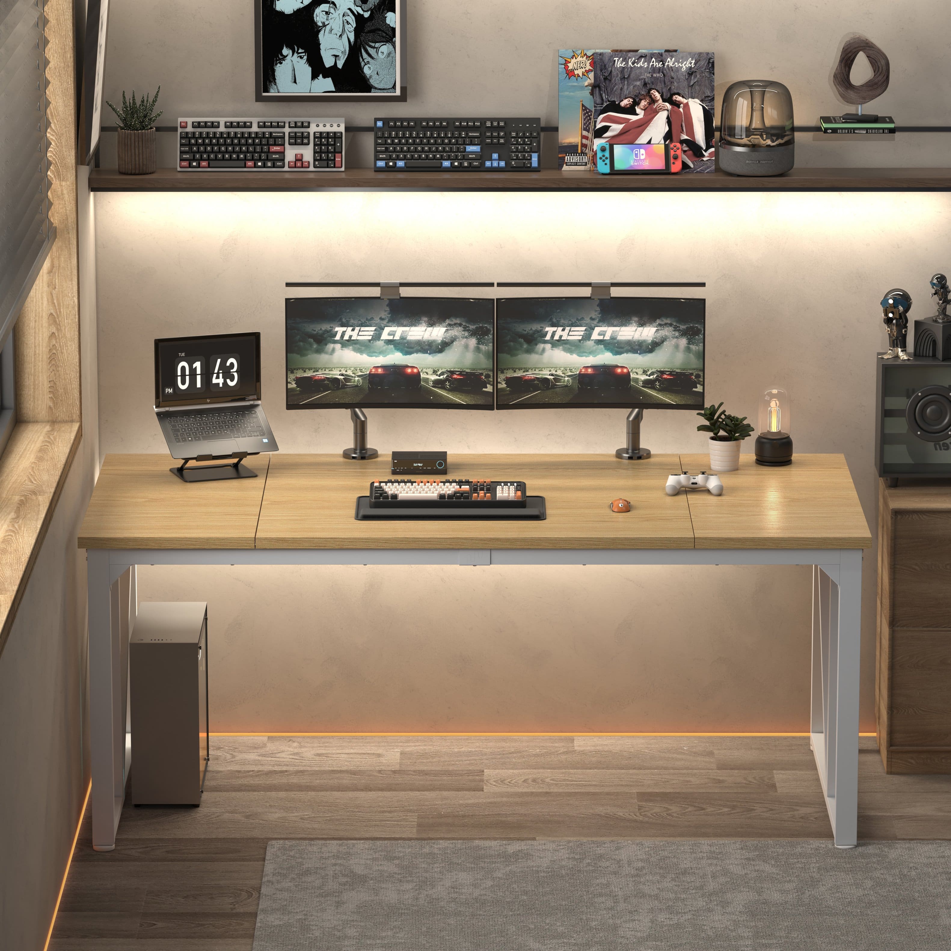 PexFix - 70-Inch Heavy-Duty Office Desk, Gaming Desk with Reinforced Steel Frame & Adjustable Feet - Natural