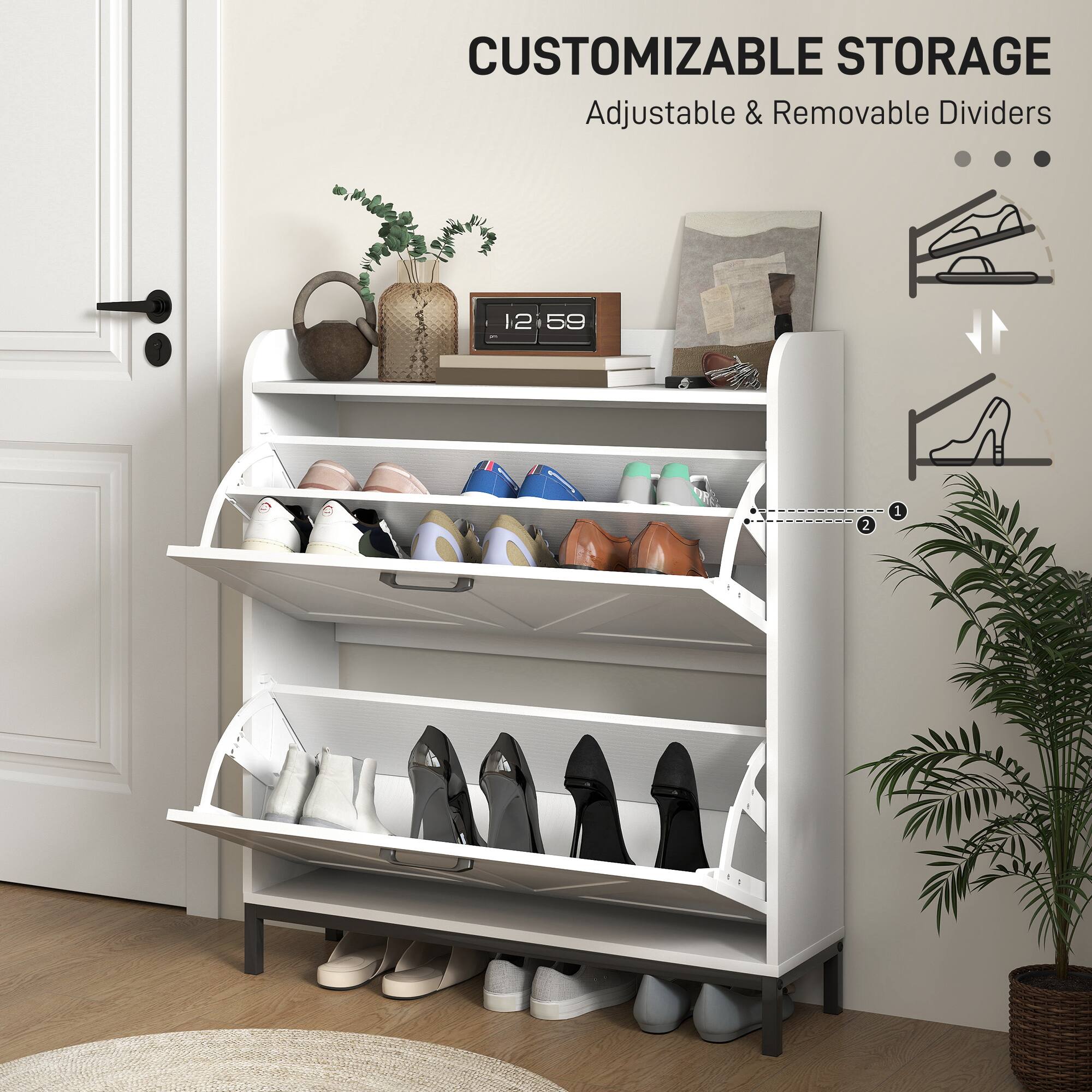 CUSTOMIZABLE STORAGE, Adjustable & Removable Dividers, 12:59, 2, 1