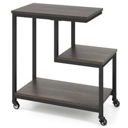 Kadyn - 3-Tier G-Shaped Rolling Side Table with Open Shelves, Finish - Gray