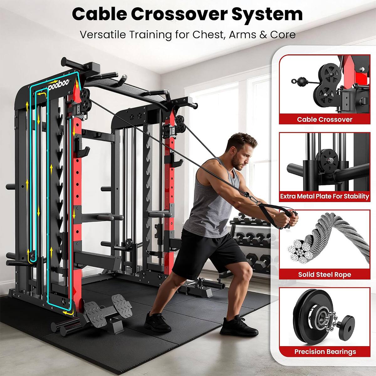 Cable Crossover System  
Versatile Training for Chest, Arms & Core  

- Cable Crossover  
- Extra Metal Plate For Stability  
- Solid Steel Rope  
- Precision Bearings