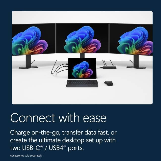 Connect with ease  
Charge on-the-go, transfer data fast, or create the ultimate desktop set up with two USB-C® / USB4® ports.  
Accessories sold separately.