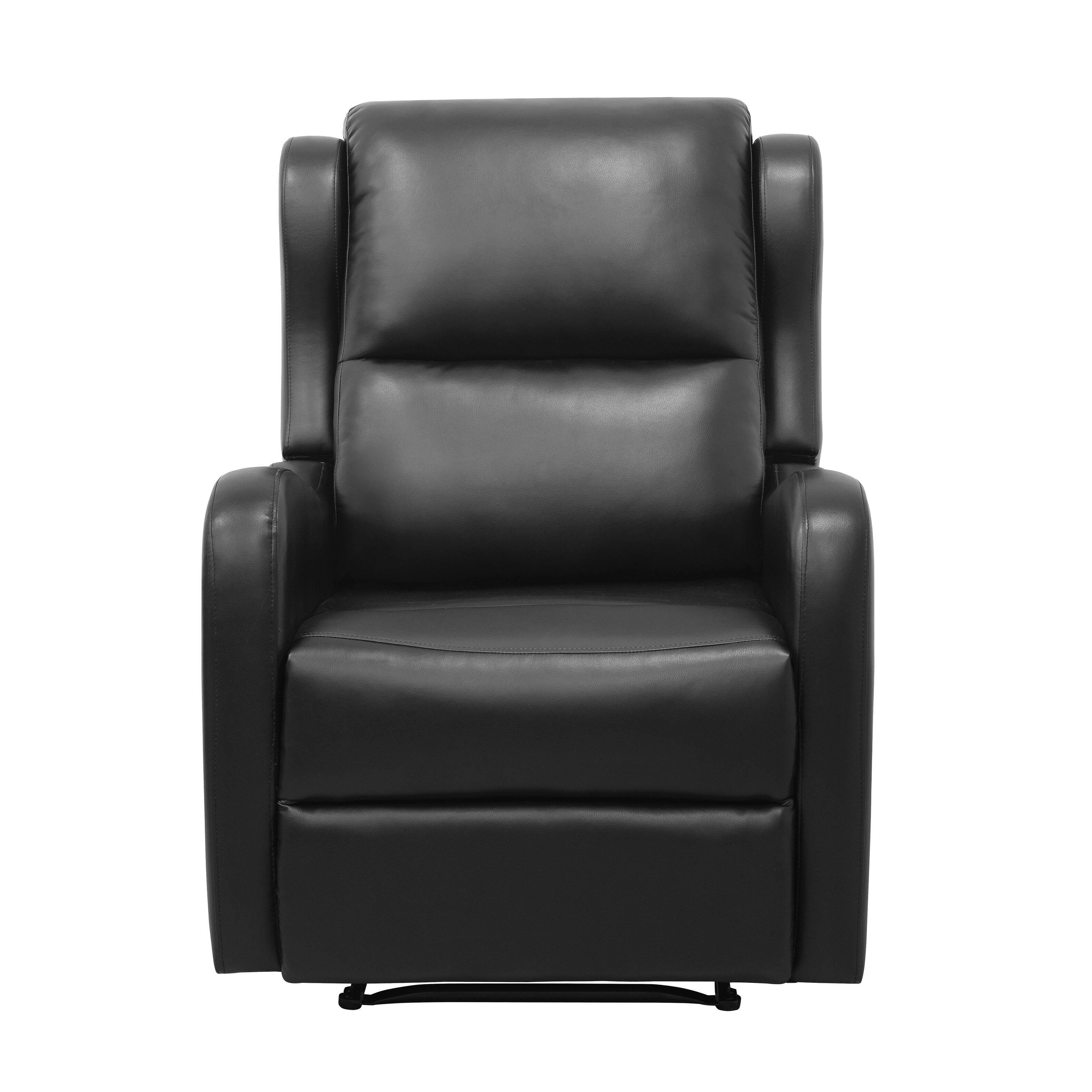 Angle. TinyHomie - Black Reclining Chair 1pc Comfort Seating Faux Leather Upholstery Living Room Furniture Solid Wood - Black.
