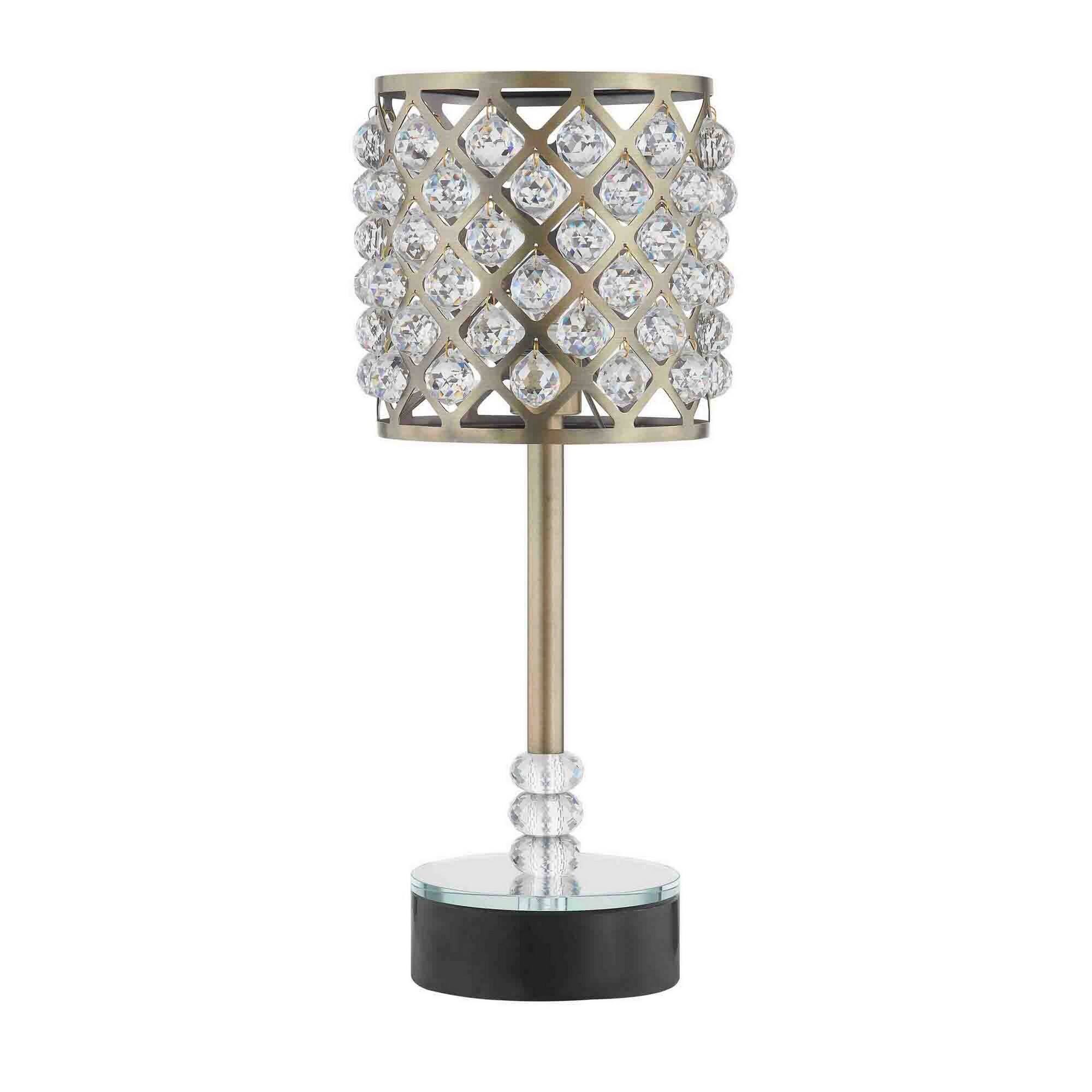 Angle. Manhattan Lane - Dany 24 Inch Table Lamp with Crystal Drum Shade, Metal - Brass, Black.