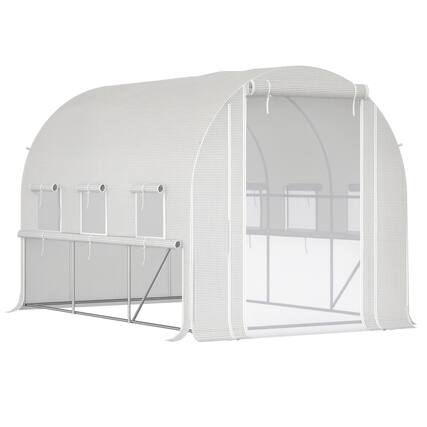 Front. Outsunny - 9.7' x 6.5' x 6.5' Walk-in Tunnel Greenhouse, Outdoor Green House with Anti-Tear PE Cover - White.