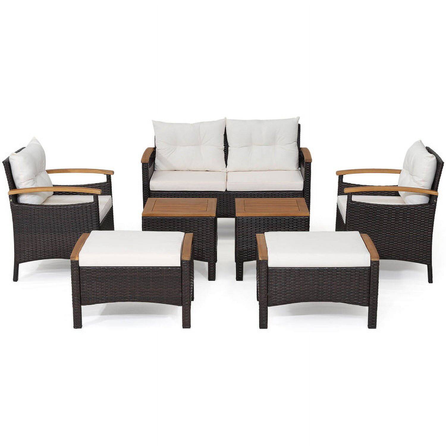 Alt View 2. Kadyn - 5 Pcs Patio Conversation Set, Wicker Furniture Sets, Patio Conversation Sets Cushions with Coffee Table and 2 Ottomans - White.