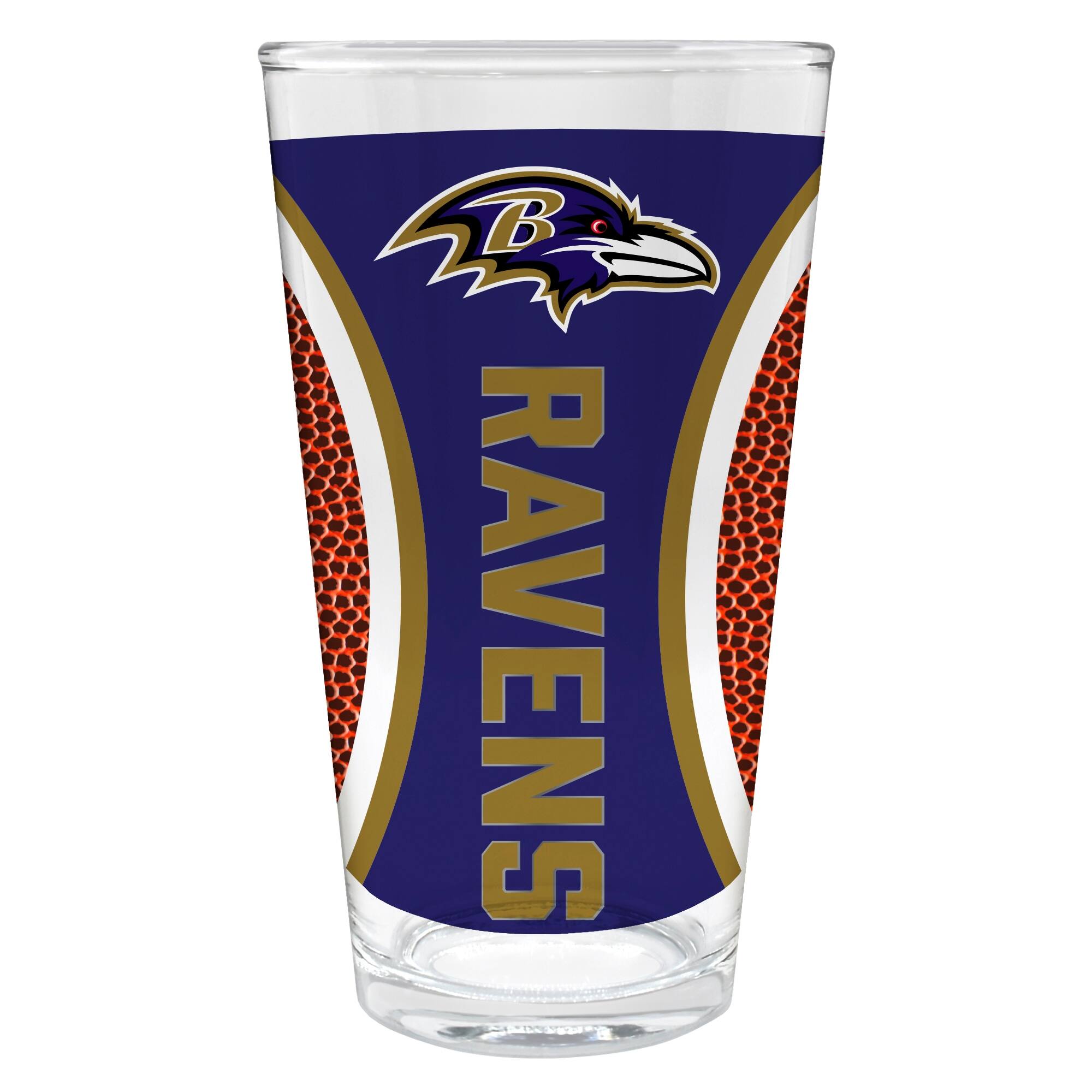 Front. Great American Products - Baltimore Ravens 16oz. Game Ball Pint Glass - Brown.
