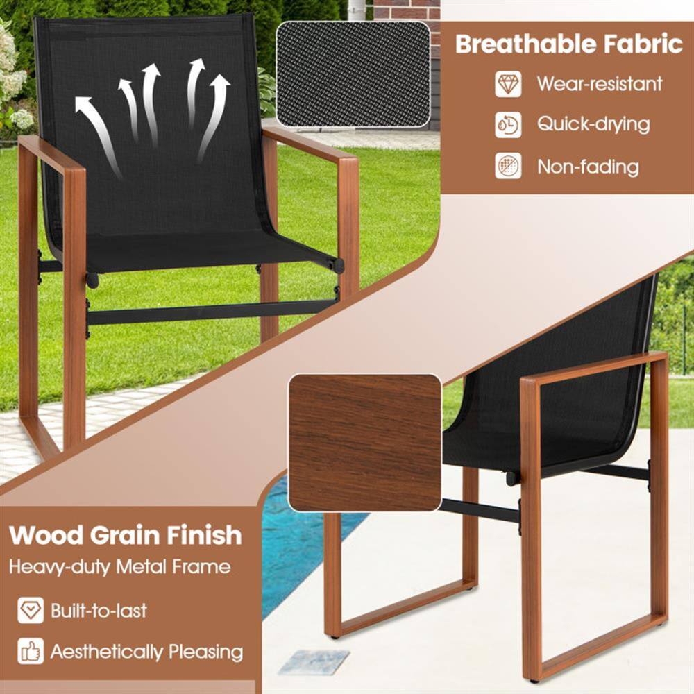 Breathable Fabric  
- Wear-resistant  
- Quick-drying  
- Non-fading  

Wood Grain Finish  
- Heavy-duty Metal Frame  
- Built-to-last  
- Aesthetically Pleasing