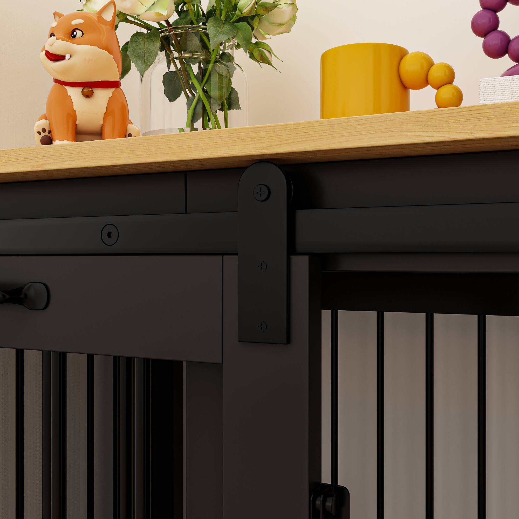 Alt View 7. FUFU&GAGA - Furniture-Style Multi-Dog Cage – Pet Crate with Storage Top, Heavy Duty Iron Frame & Wooden Platform.