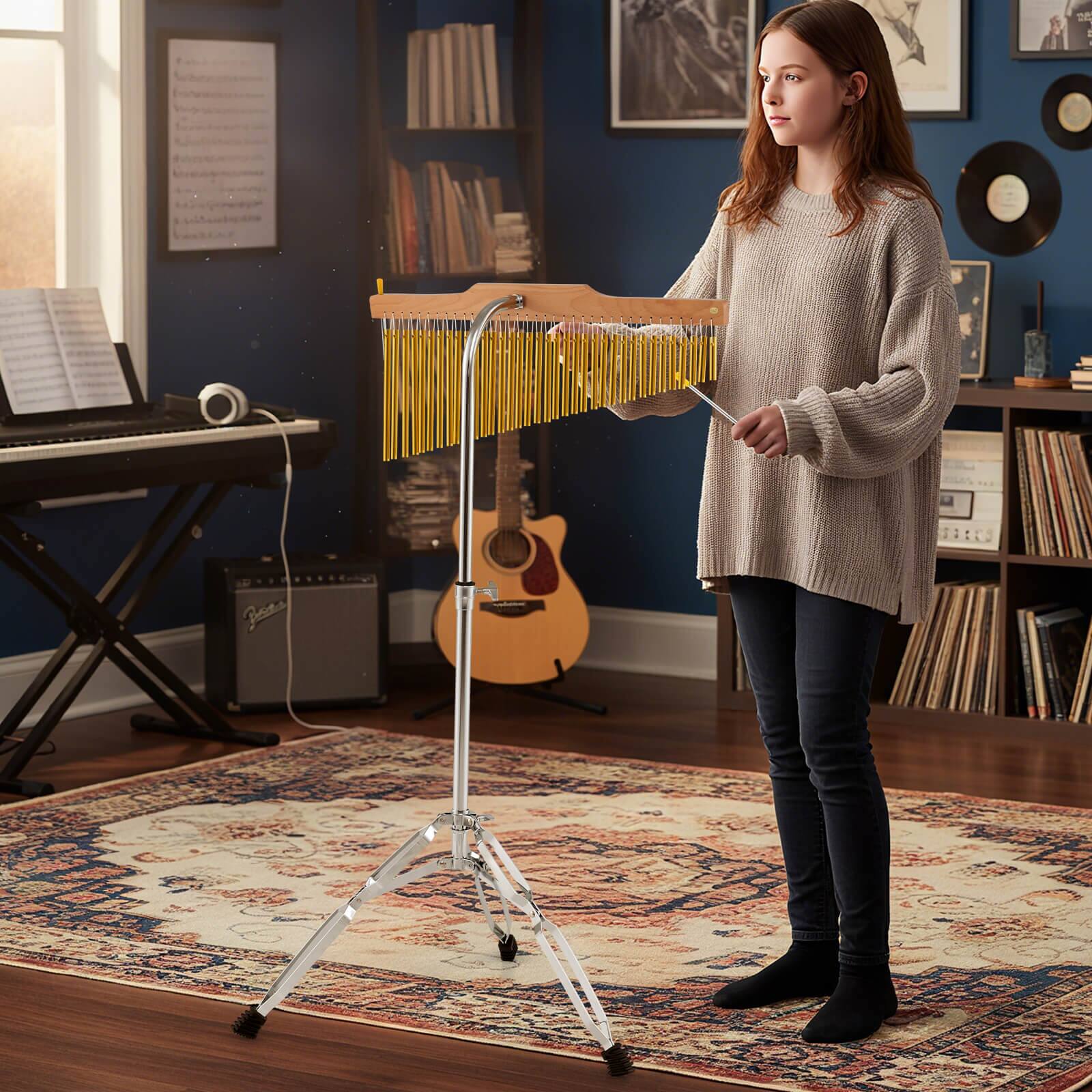 Alt View 3. Costway - Costway 36-Bar Chimes Percussion Instrument with Foldable & Adjustable Stand, Portable Bag - Golden,Silver.