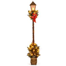 Front. Costway - Costway 6.1 FT Christmas Pre-lit Street Lamp with Artificial Greenery,LED Lights for Porch Advent Calendar - Multicolor.