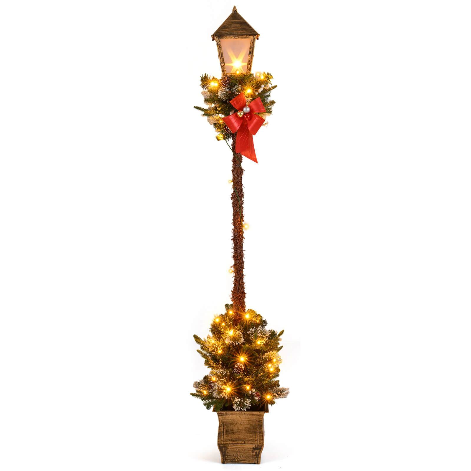 Costway - 6.1 FT Christmas Pre-lit Street Lamp with Artificial Greenery,LED Lights for Porch Advent Calendar - Multicolor