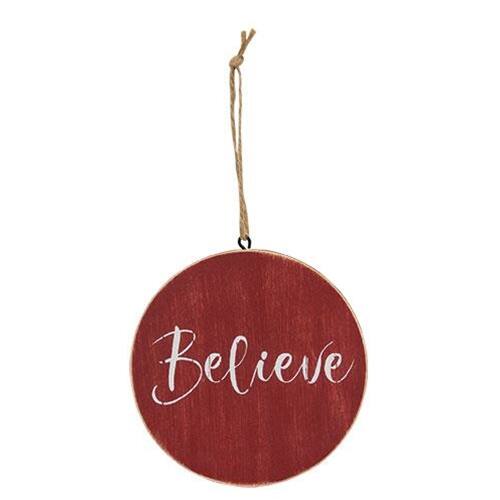 Left. BreeBe - Holiday Script Red Word Round Ornament 3 Asstd. - Red.