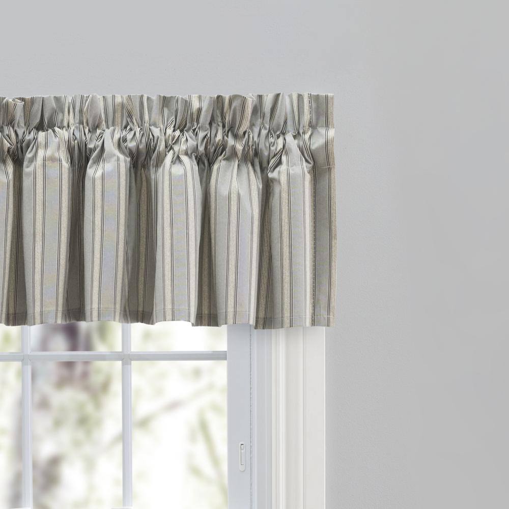 Left. Ellis Curtain - Ellis Curtain Springfield Stripe 3" Rod Pocket Tailored Valance for Windows 80" x 13" Black - Black.