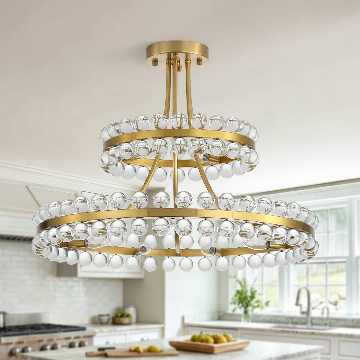 Back. Loheer - Loheer 27 Inch Crystal Ball Chandelier Bronze Modern Pendant Light for Dining Room and Living Room.
