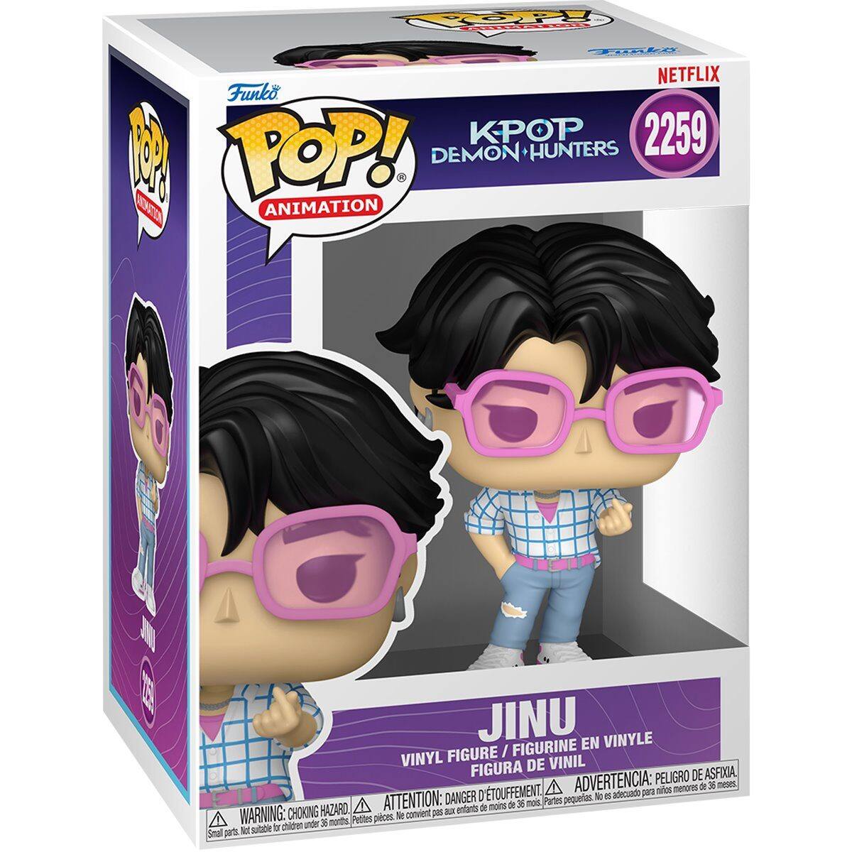 Funko POP! Animation  
KPOP Demon Hunters  
2259  

JINU  
Vinyl Figure / Figurine en Vinyle / Figura de Vinil  

Warning: Choking Hazard - Small parts. Not suitable for children under 36 months.  
Attention: Peligro de asfixia. No es adecuado para niños menores de 36 meses.  
Attention: Danger d'étouffement. Ne convient pas aux enfants de moins de 36 mois.