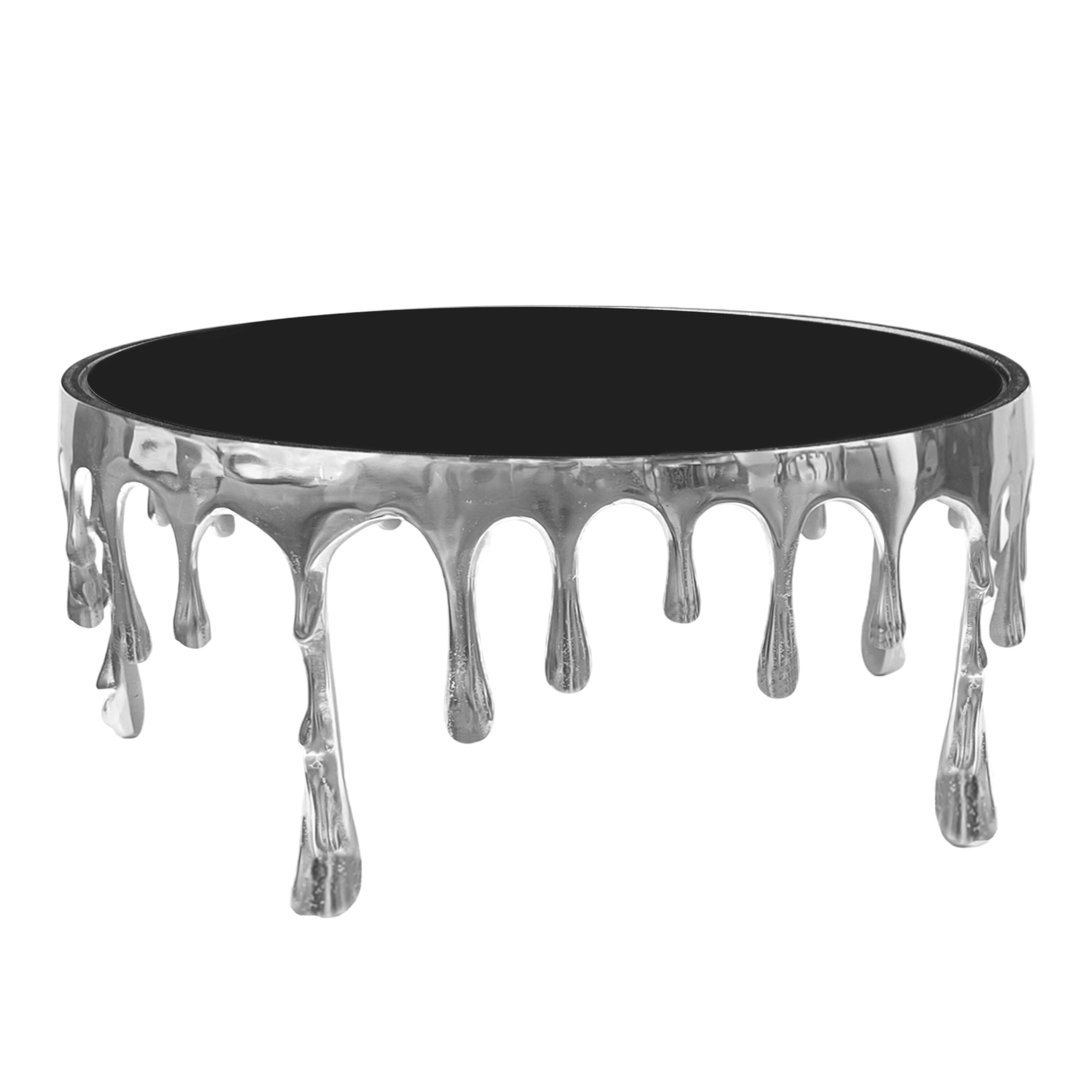 Alt View 1. Manhattan Lane - Capri Coffee Table | 36 Inch Round Glass Top | Melting Drip Design - Silver, Black.