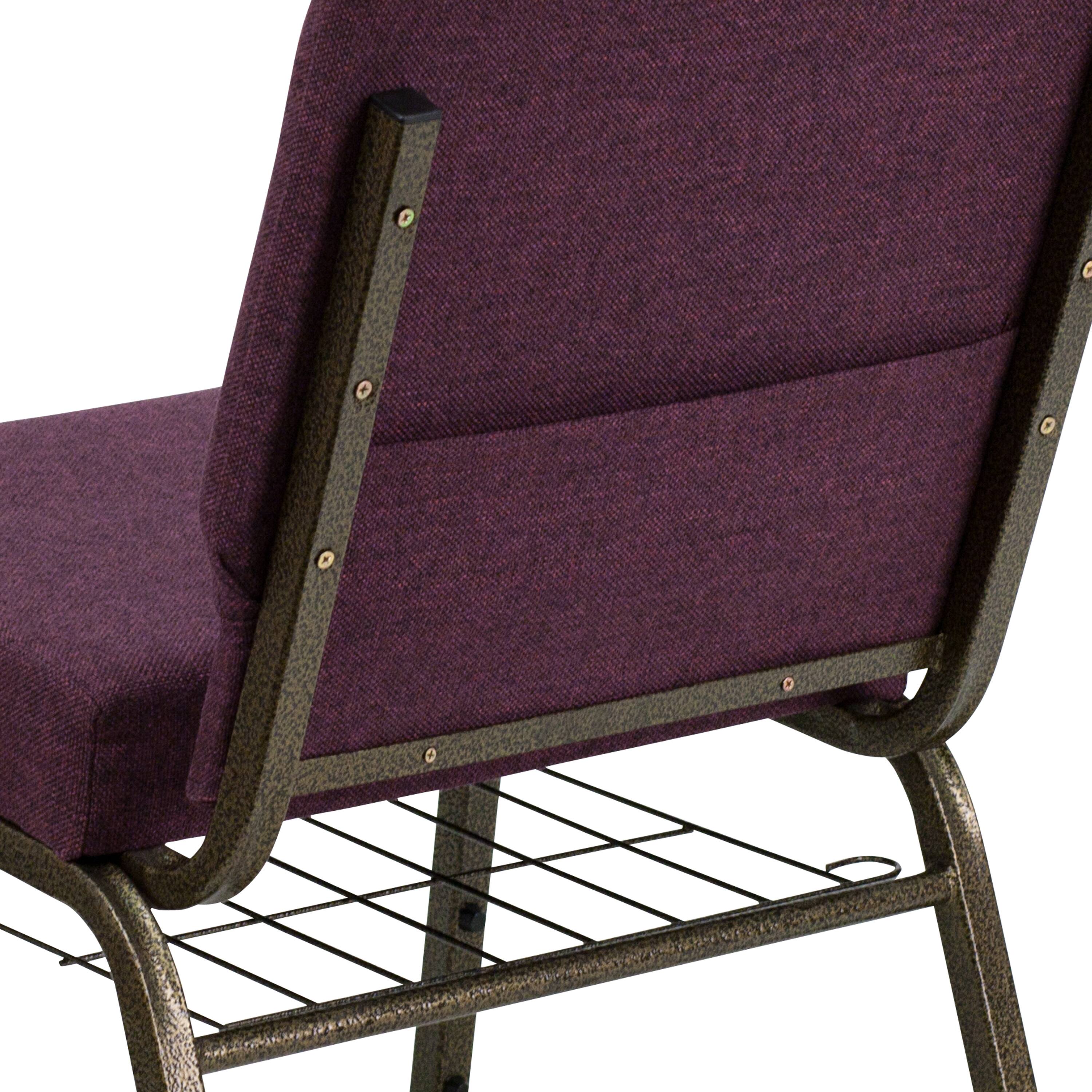 Alt View 8. Emma + Oliver - 4 Pack 21''W Church Chair with Book Rack - Plum Fabric/Gold Vein Frame.