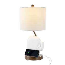 Jonathan Y - Ellie 20.25" Bohemian Designer Iron/Resin Elephant LED Kids' Table Lamp with Phone Stand and USB Charging Port, White