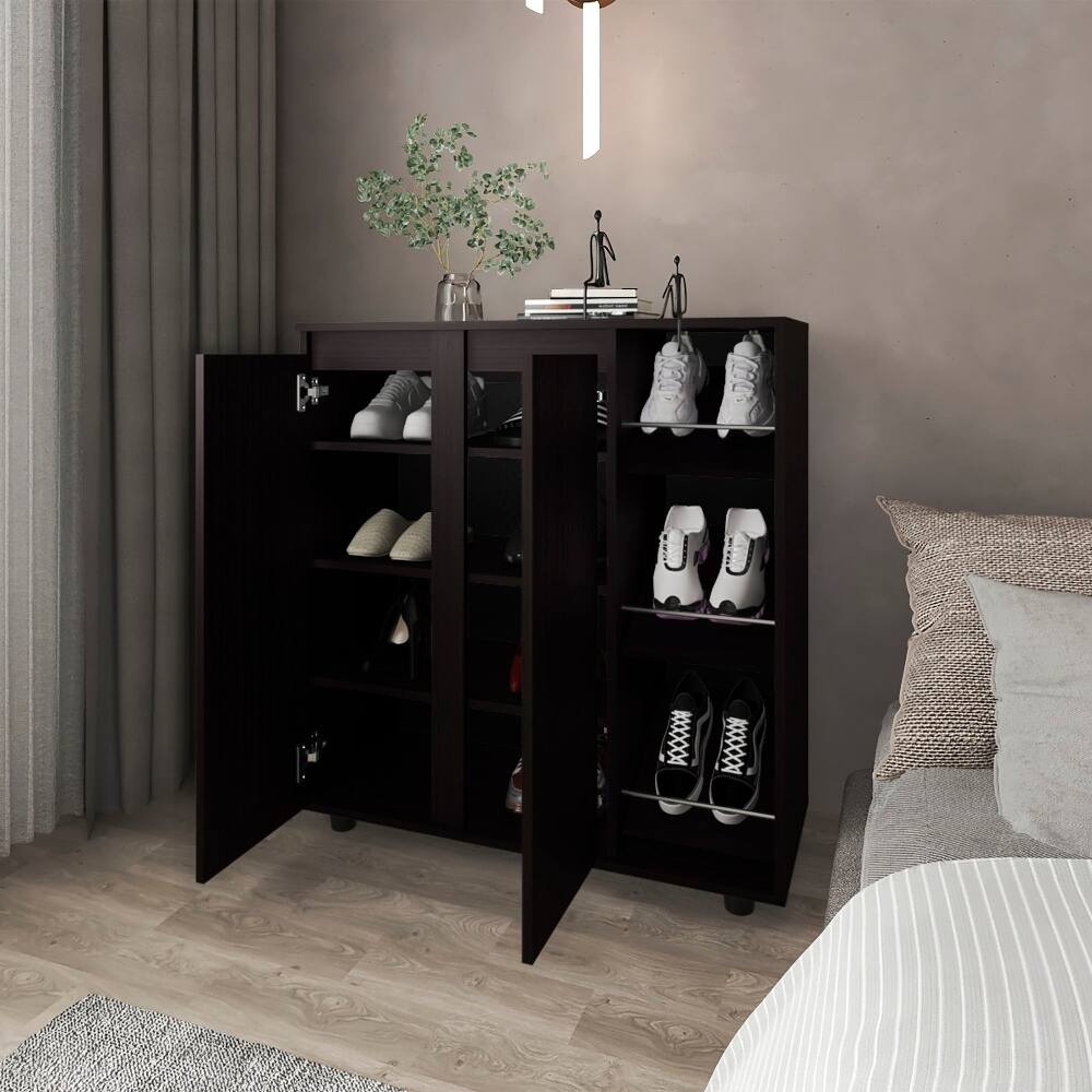 Alt View 1. Loheer - Loheer 3 Tier Shoe Rack, Compact Shoe Storage Organizer, Black - Black.