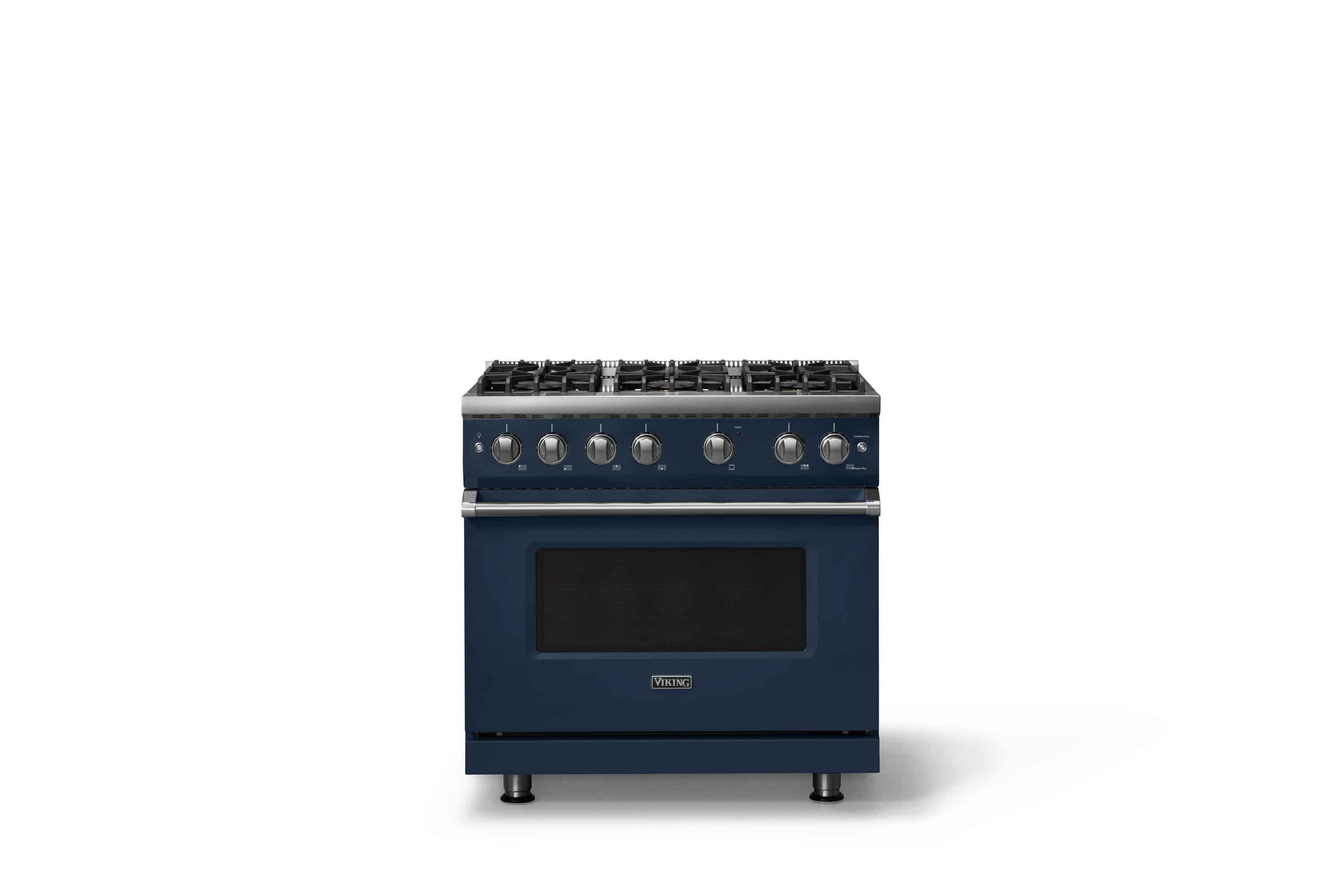 Front. Viking - 36 in. Wide 6 Burner Pro 5 Series 5.1 Cu. Ft. Freestanding Sealed Burner Gas Convection Range - Slate Blue - Slate Blue.