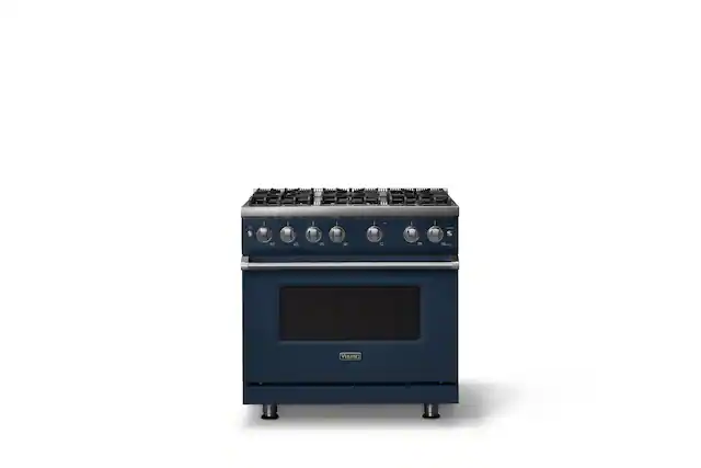 Front. Viking - 36 in. Wide 6 Burner Pro 5 Series 5.1 Cu. Ft. Freestanding Sealed Burner Gas Convection Range - Slate Blue - Slate Blue.