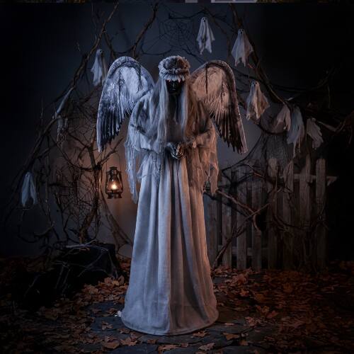 Alt View 10. Winado - 5.7FT Halloween Crying Angel with Lighted Eyes, Shaking Turning Head, Scary Sound for Indoor Outdoor Holiday Decoration - Light Gray.