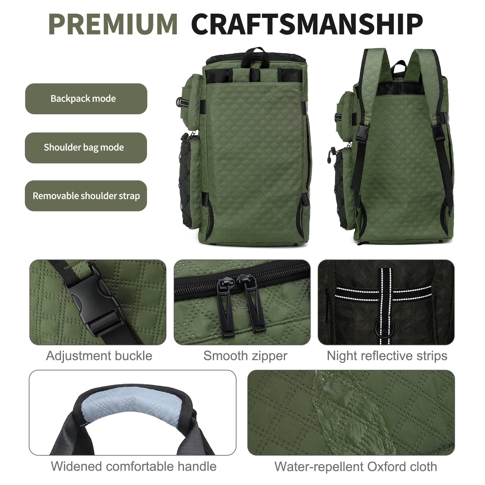 PREMIUM CRAFTSMANSHIP

- Backpack mode
- Shoulder bag mode
- Removable shoulder strap
- Adjustment buckle
- Smooth zipper
- Night reflective strips
- Widened comfortable handle
- Water-repellent Oxford cloth