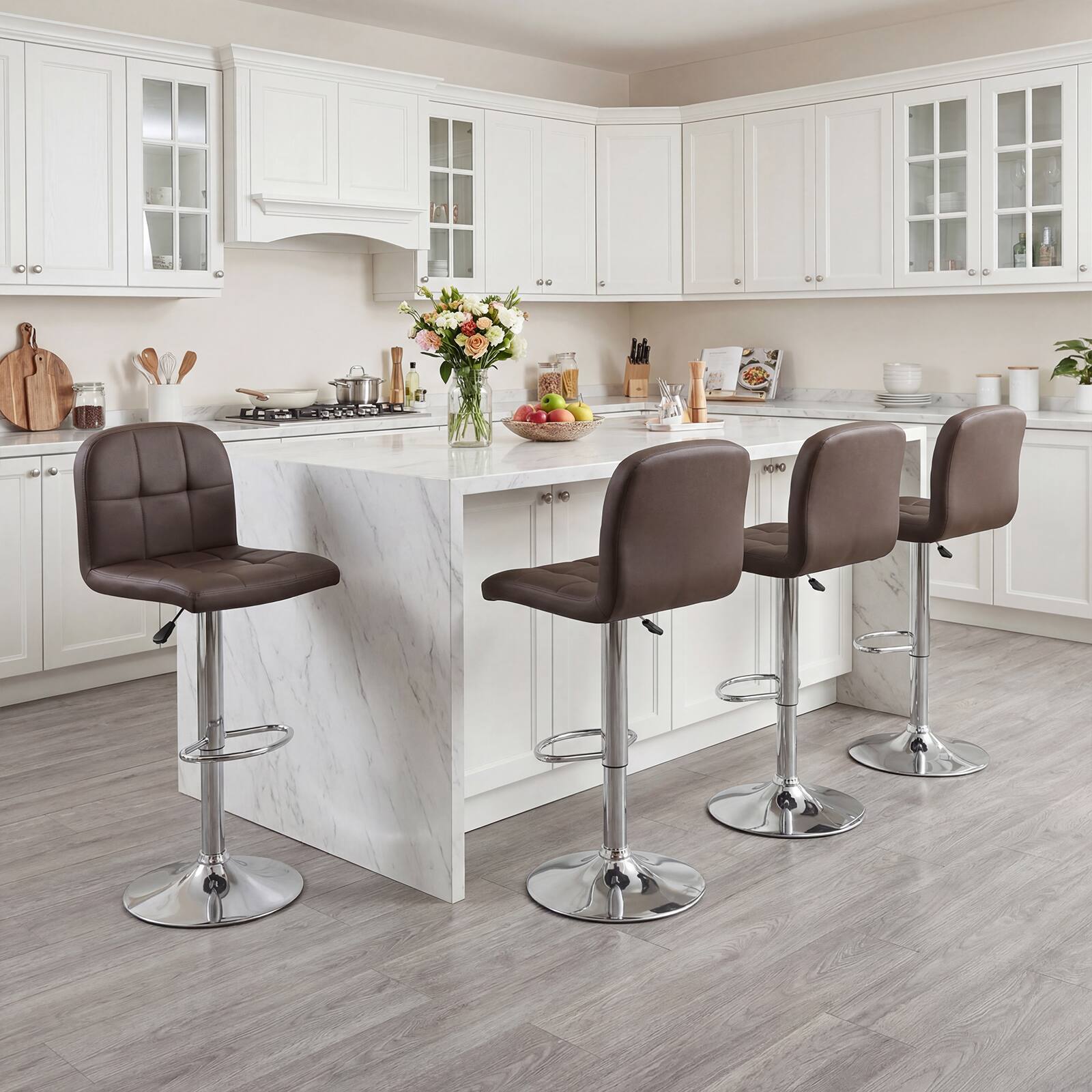 Alt View 1. Gymax - Gymax Swivel Bar Stools Set of 4 w/ Backrests Footrests & Metal Base for Kitchen Brown & Sliver - Brown.